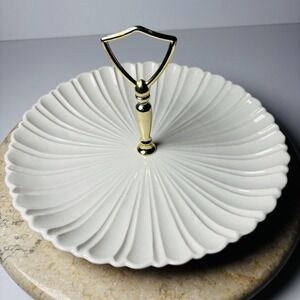 California Pottery Vintage Tidbit Dessert H'ORDERVES Cake‎ Tray Handle White